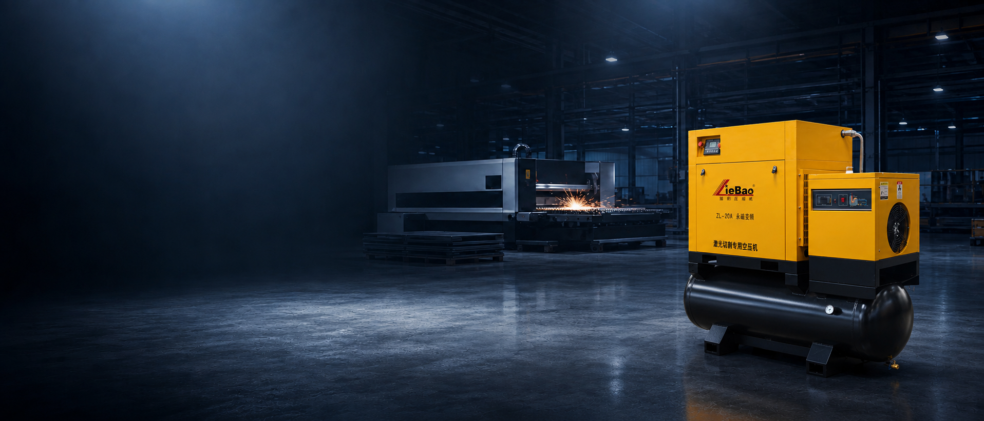 Integrated compressed air system for laser cutting